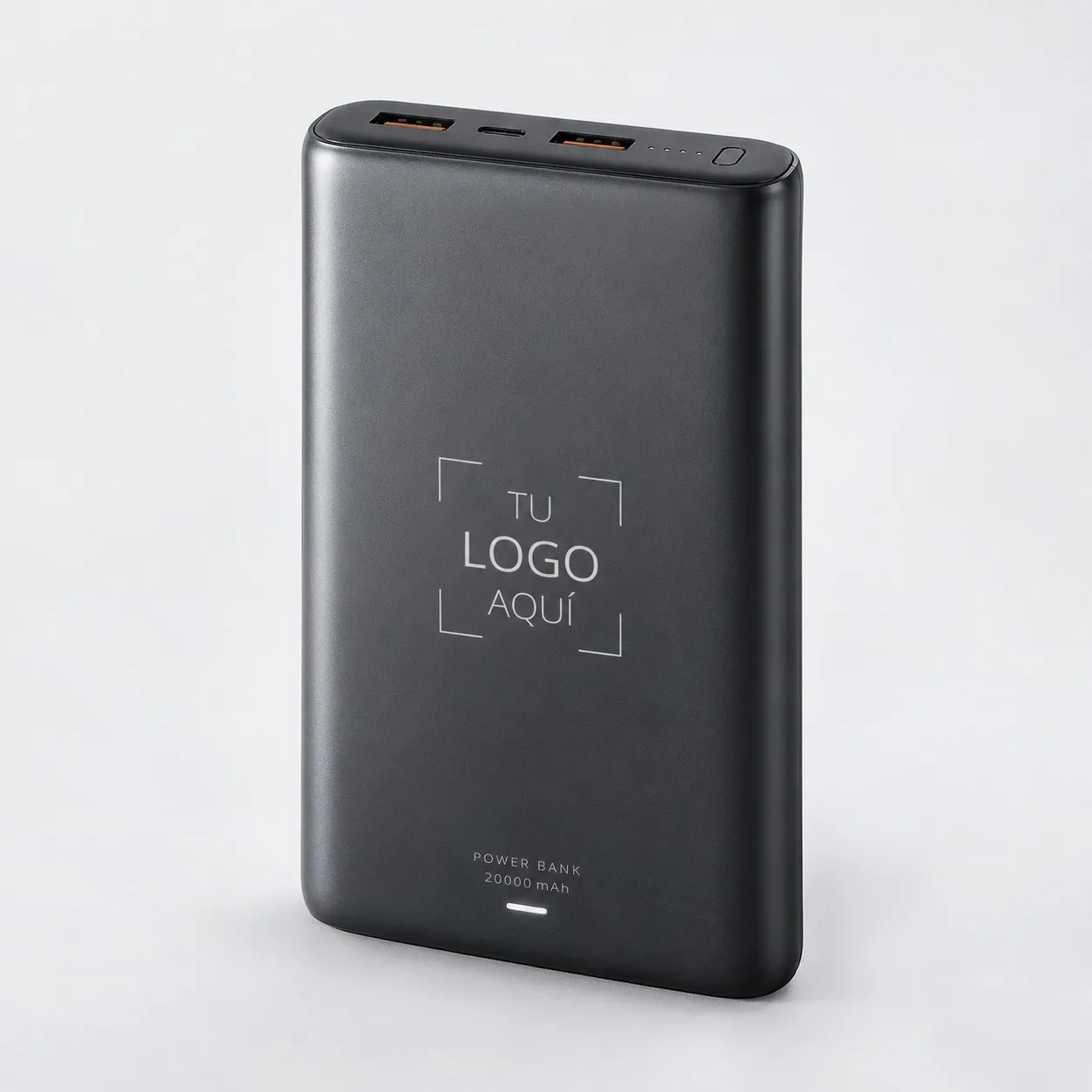 Batería portátil gris con espacio para logotipo